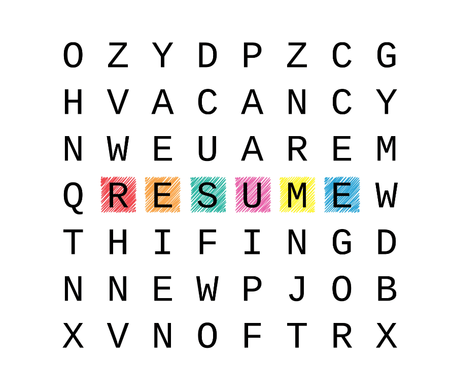 Colorful letters forming the word resume, symbolizing career and expertise