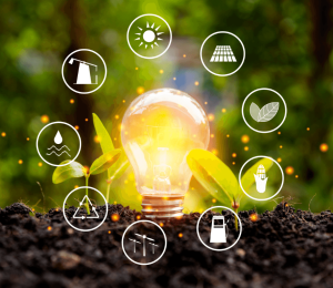 Image of illuminated lightbulb with symbols representing career resources and professional growth Glowing lightbulb surrounded by career-related icons symbolizing innovation and professional resources