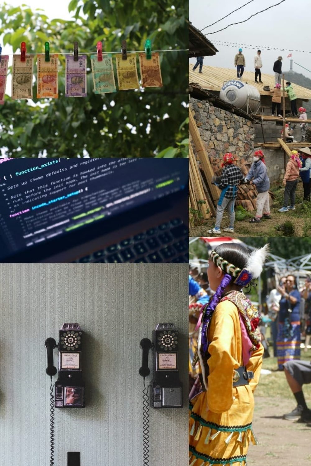 Photo collage representing categories of consulting and expertise showcased by The Good Feat, including community building, communication, humanitarian expertise, and financial management.